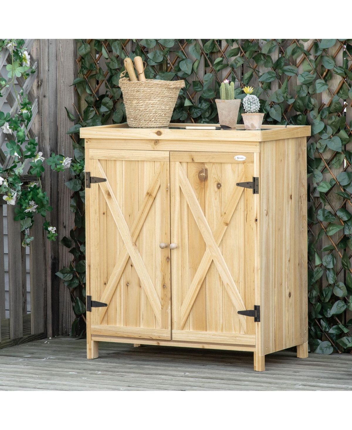 Outsunny Wooden 3Garden Storage Tool Shed with Galvanized Top, Natural