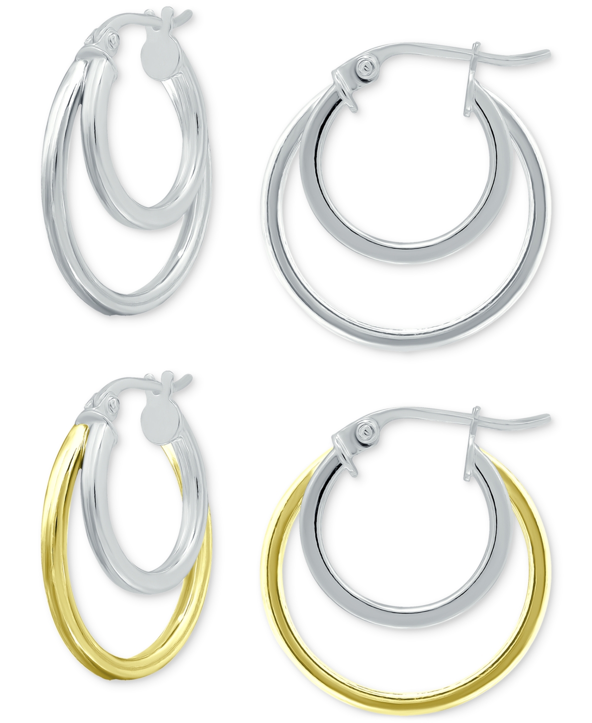 Giani Bernini 2-pc. Set Double Hoop Earrings In Sterling Silver & 18k Gold-plate, 3/4", Created For Macy's In Two-tone