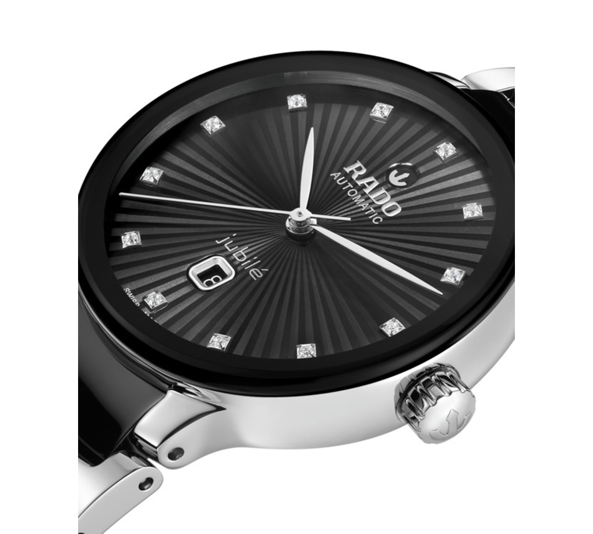 Rado Women's Swiss Automatic Centrix Diamond (1/20 Ct. T.w.) Black High-tech Ceramic & Stainless Steel Br In Black