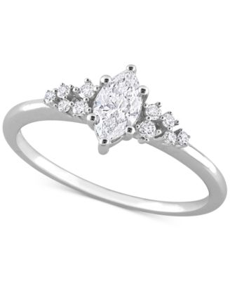 Macy's - Diamond Marquise- & Round-Cut Engagement Ring (1/2 ct. t.w.) in 14k White Gold