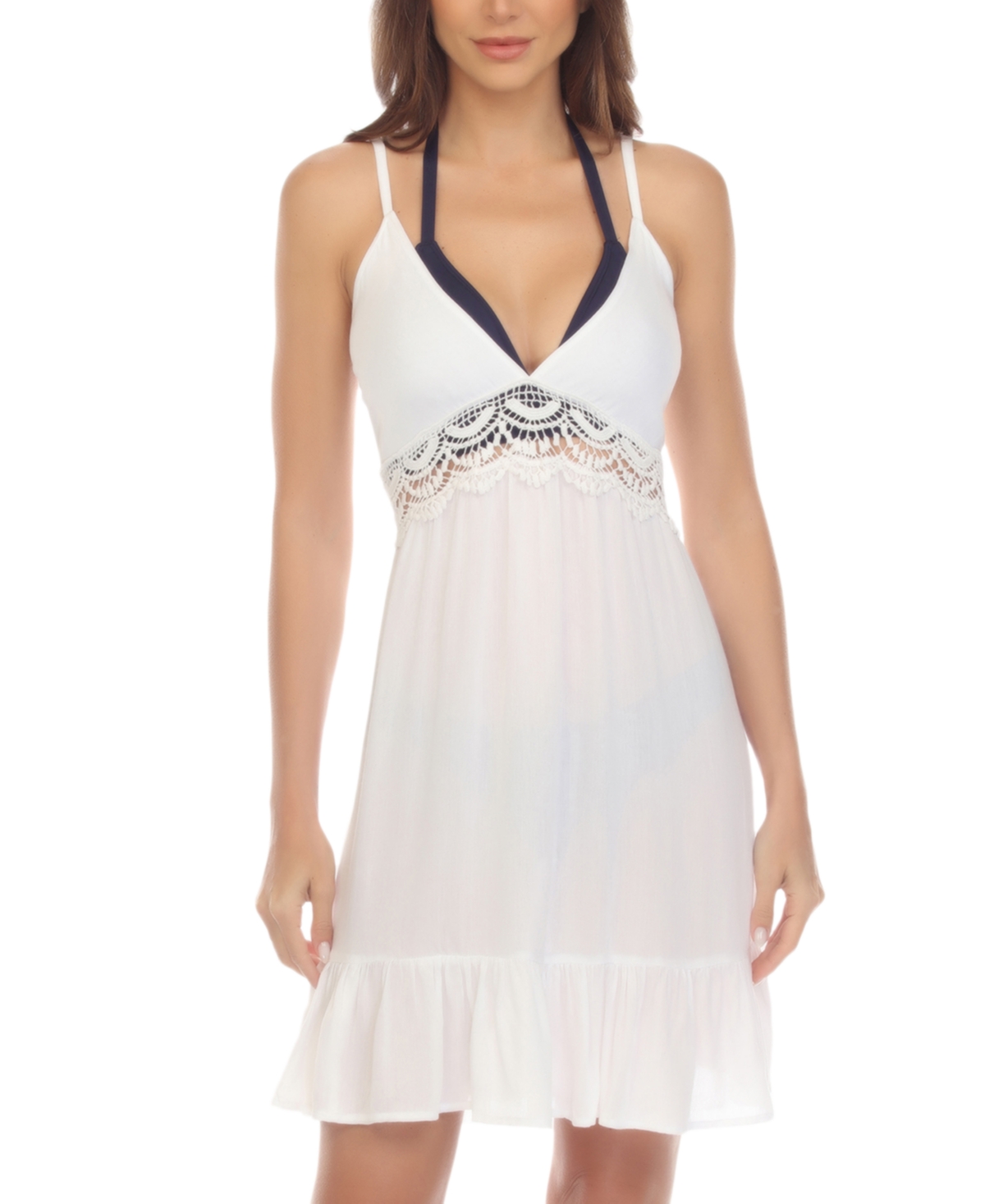 Raviya Sleeveless Flutter-hem Cover-up Dress In White