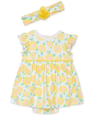 Little Me - Baby Girls Cotton Printed Bodysuit Dress and Headband, 2 Piece Set