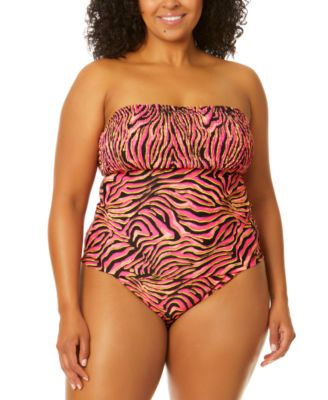 SALT + COVE TRENDY PLUS SIZE MANE EVENT SMOCKED BANDEAU TANKINI TOP, CREATED FOR MACY'S WOMEN'S SWIMSUIT 
