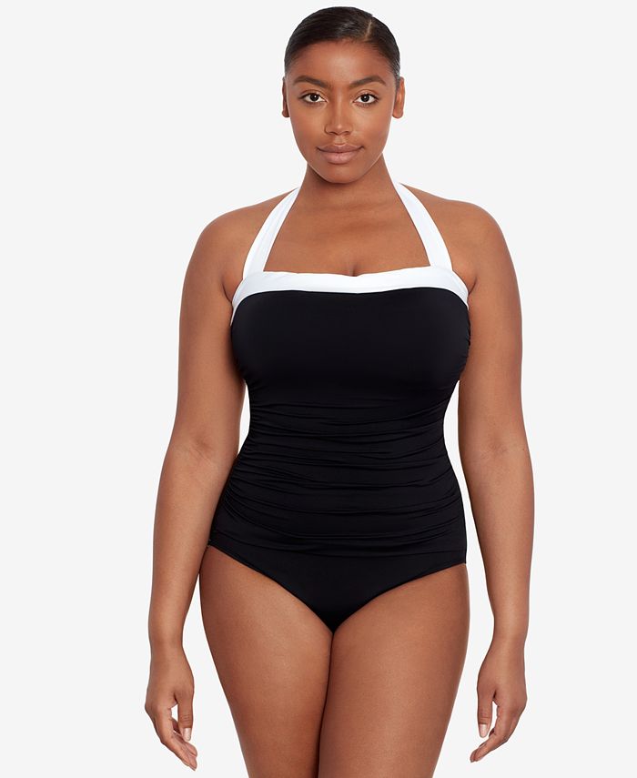 Lauren Ralph Lauren Bel Air Shirred Tummy-Control Bandeau One-Piece Swimsuit