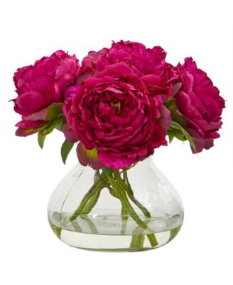Nearly Natural - Peony Artificial Arrangement in Glass Vase
