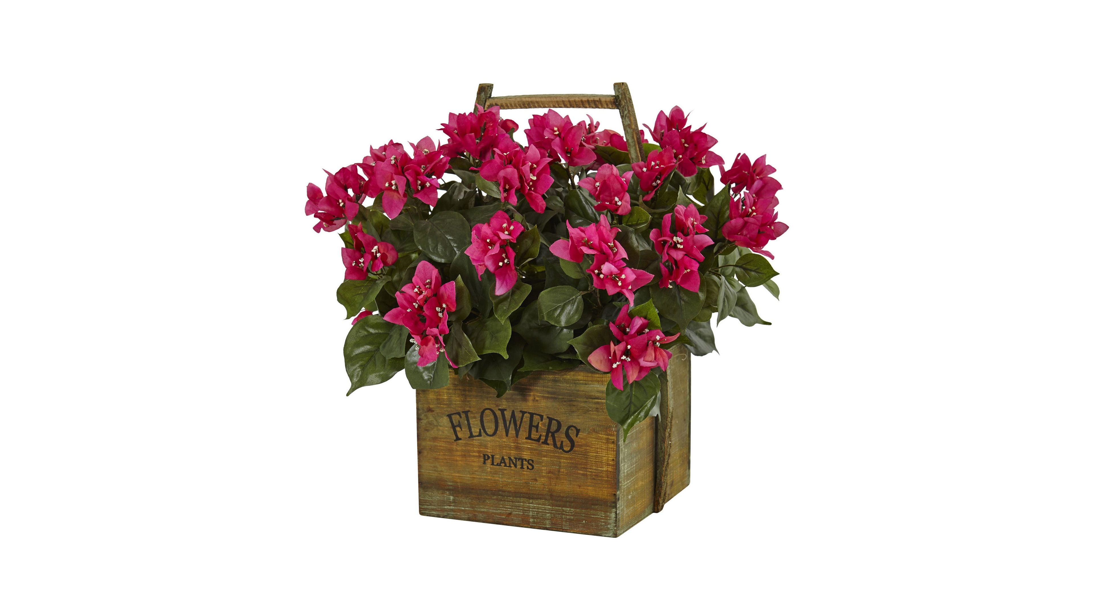 Nearly Natural Bougainvillea Flowering Artificial Plant in Rustic Wood Planter