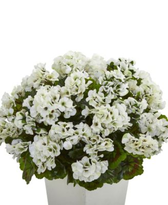 27" Geranium UV-Resistant Indoor/Outdoor Artificial Plant in White Planter