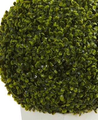28" Boxwood Topiary Ball Artificial Plant in White Tower Planter