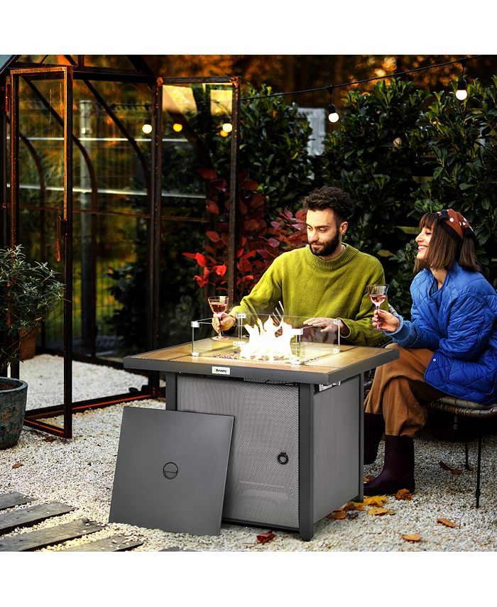 Outsunny 31.5" Propane Fire Pit Table with Lid, Square, Outdoor 50,000