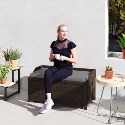 Wicker Storage Bench Deck Box with Comfortable Cushion,