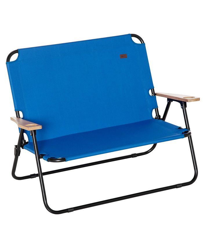Outsunny Double Camping Chair for 2 Person, Folding Loveseat with Cup