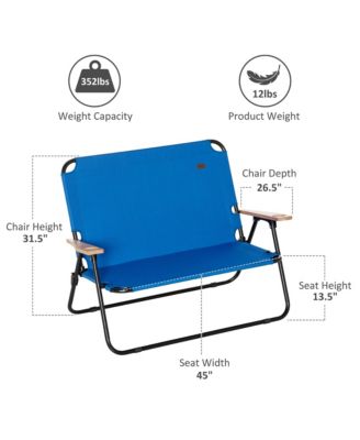 2 Person Camping Couch, Double Folding Chair w/ Cupholders,