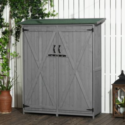Wooden Garden Storage Shed w/ Asphalt Roof, Shelves & Lock Backyard