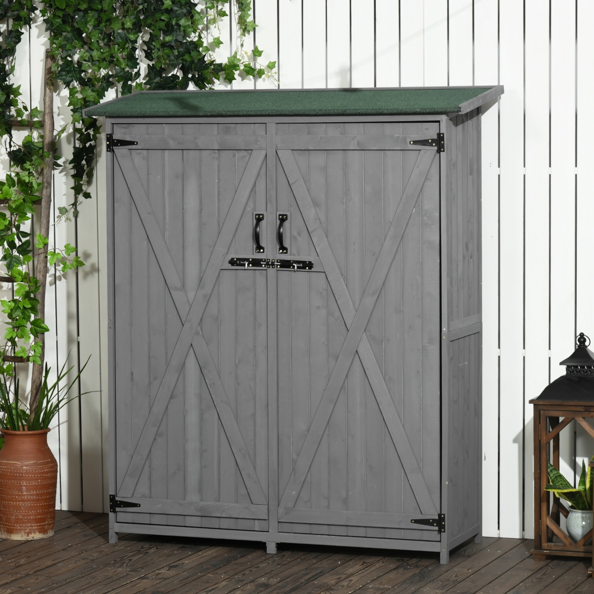 Outsunny Wooden Garden Storage Shed w/ Asphalt Roof, Shelves & Lock Backyard