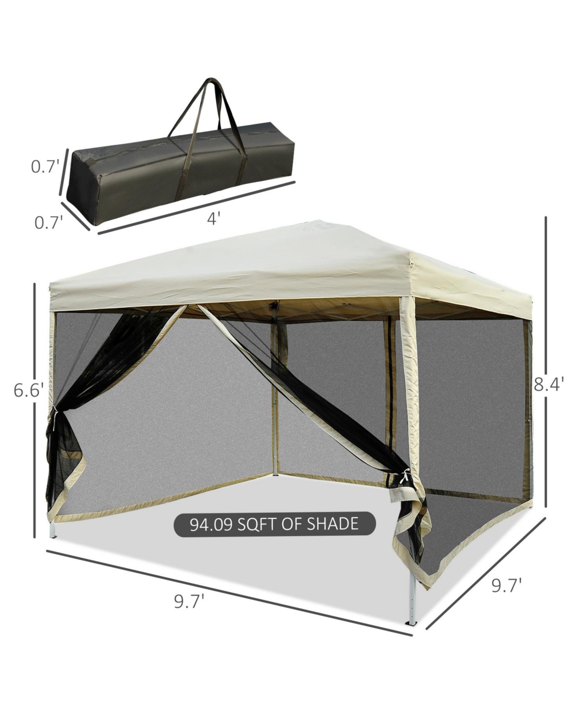 Outsunny 10' x 10' Pop Up Canopy Tent with Breathable Mesh Sidewalls, Easy Height Adjustable, Easy Transport Carrying Bag for Backyard Garden Patio