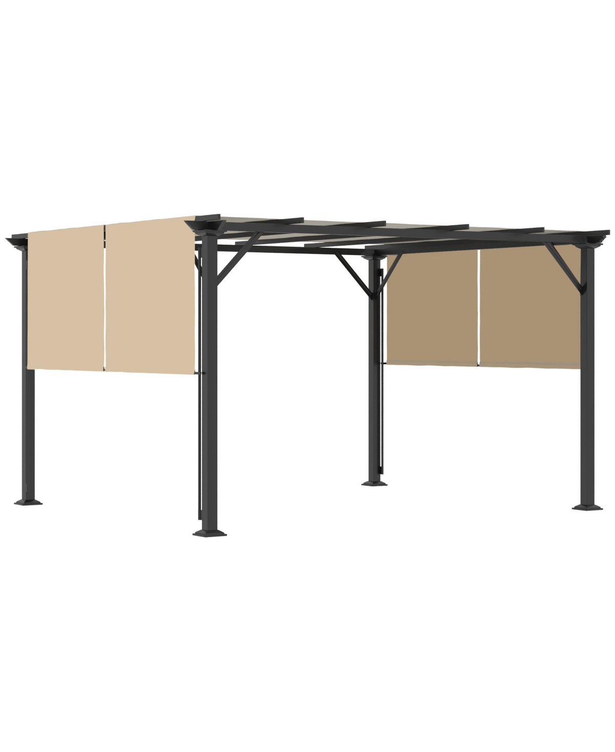 12' x 10' Outdoor Retractable Pergola Canopy with Sun Shade Unique Design Canopy Patio Metal Shelter for Garden Porch Beach, Beige - Beige