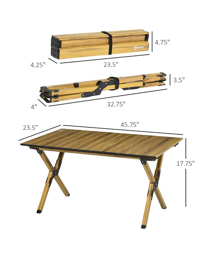 Outsunny 3ft Aluminum Camping Table, Folding RollUp Picnic Table with