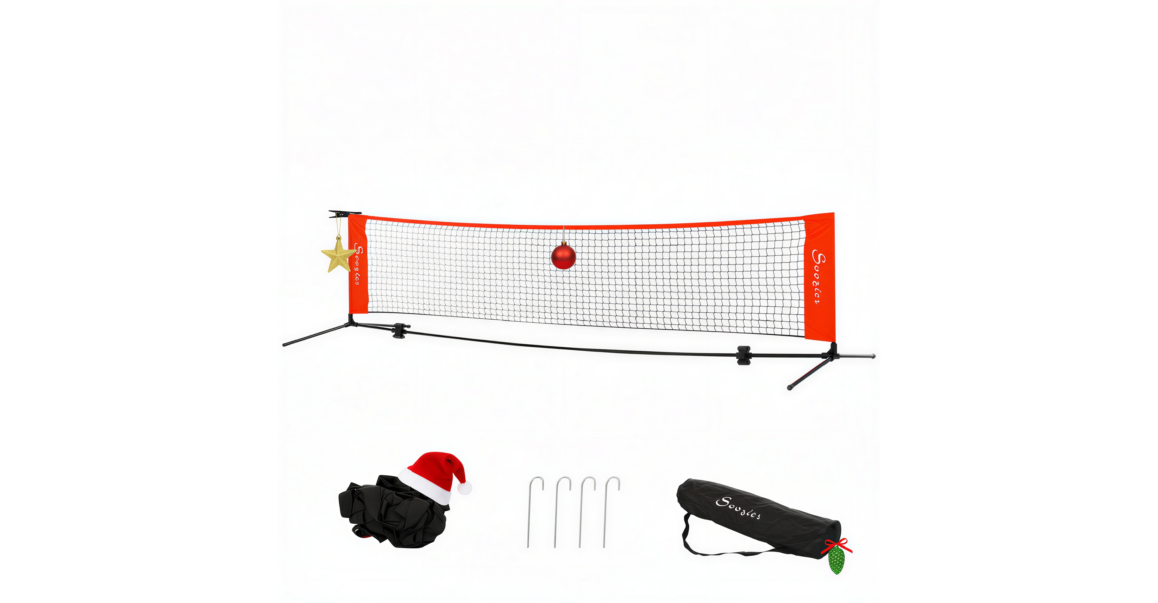 Soozier 23 ft Portable Soccer Tennis/Pickleball/Badminton/Mini Tennis Net w/ Sideline for Training with Included Storage Bag, Red