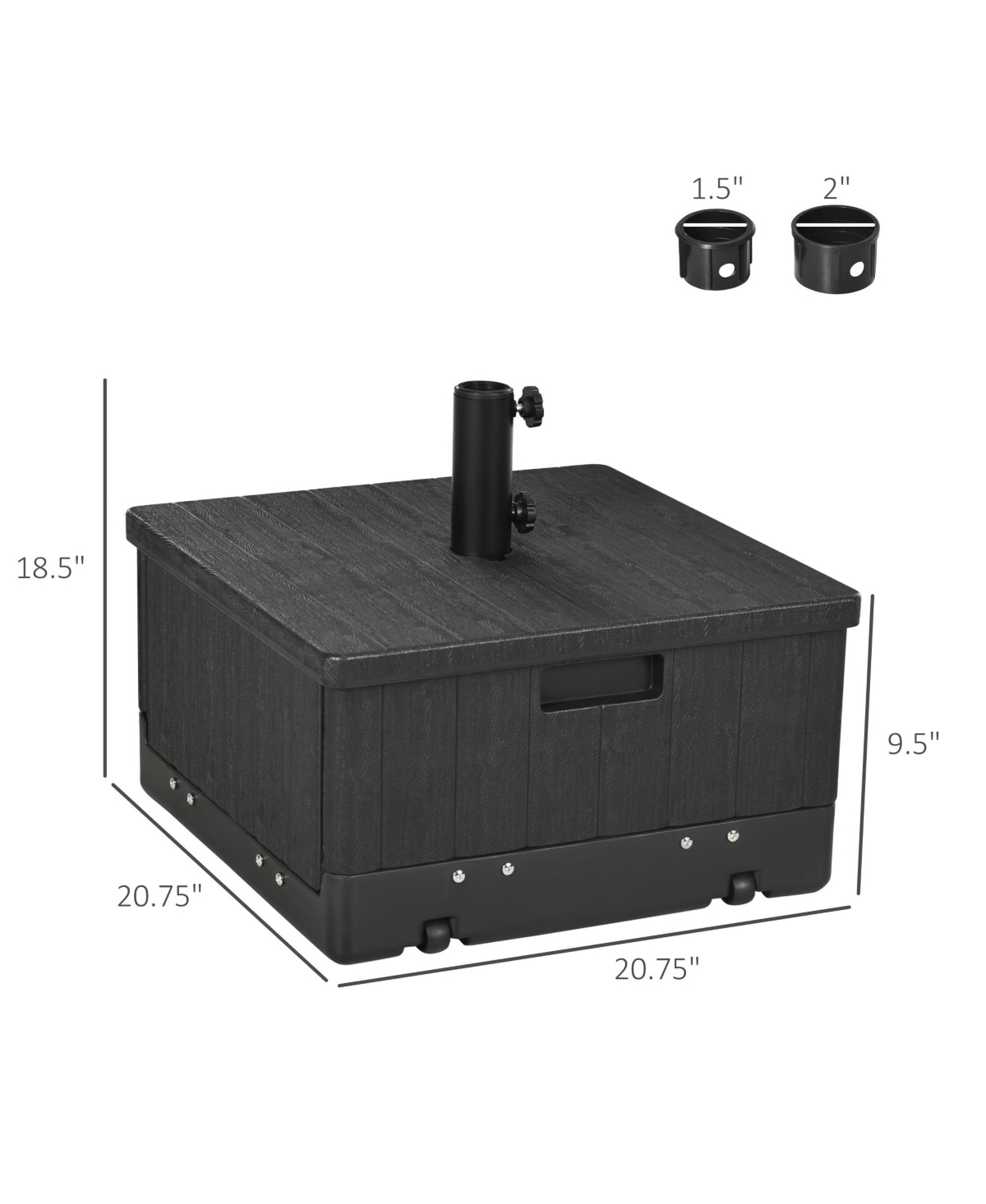 Outsunny 3-in-1 Outdoor Umbrella Base, Coffee End Table, Flower Box Planter, 175lbs Capacity Patio Umbrella Stand Table with Wheels and Handles