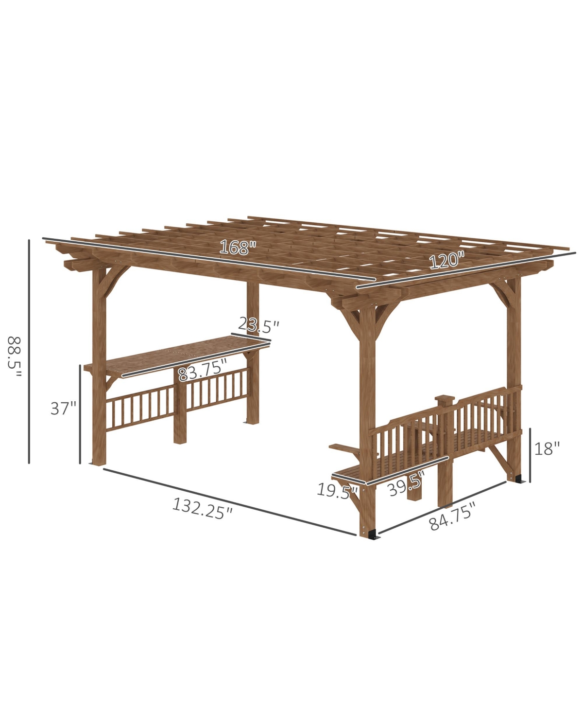 Outsunny Outdoor Pergola, Wooden Grill Gazebo with Bar Counters and Seating Benches, for Garden, Patio, Backyard, Deck