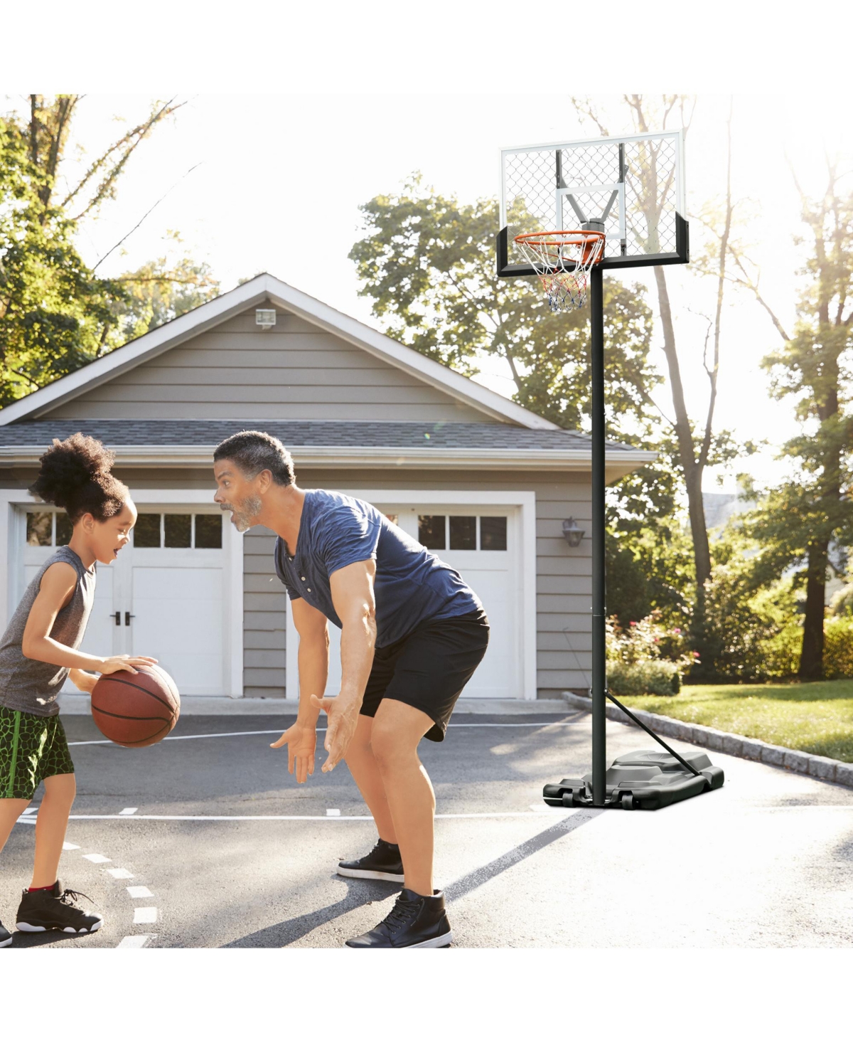 Soozier Portable Basketball Hoop with 43'' Backboard and Wheels, 7.2ft-12ft Height-Adjustable Basketball Goal for Indoor Outdoor Use