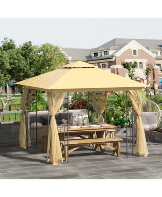 10' x 10' Metal Patio Gazebo, Double Canopy, Tree Motifs,