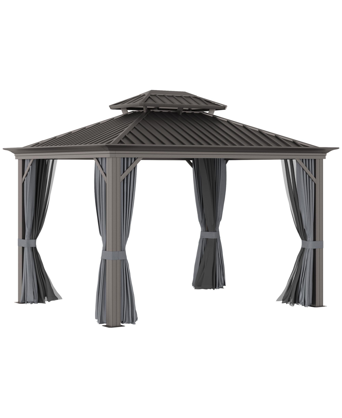 10' x 12' Hardtop Patio Gazebo, Netting Curtains, - Gray