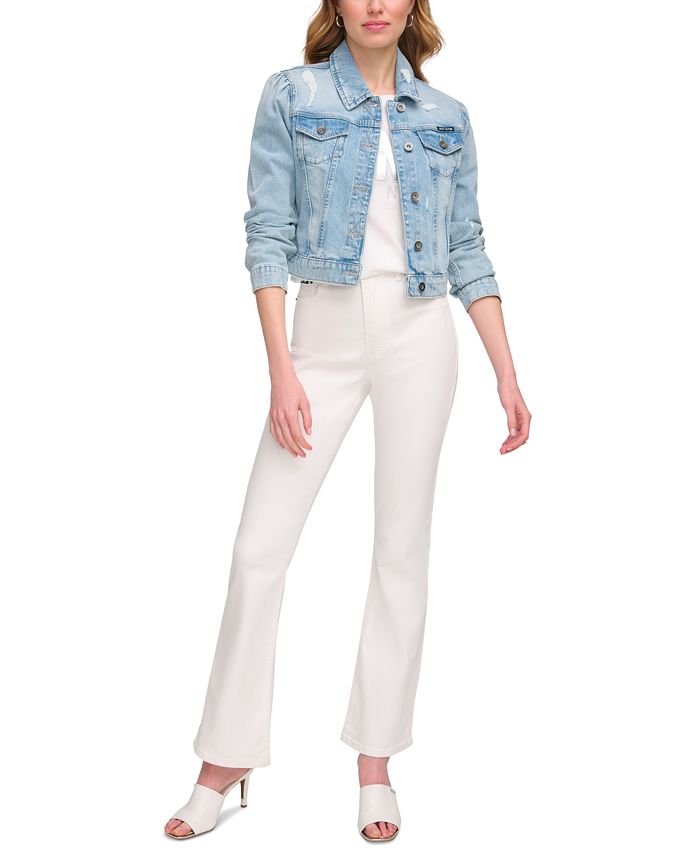 DKNY Jeans Puff-Sleeve Distressed Denim Jacket - Macy's