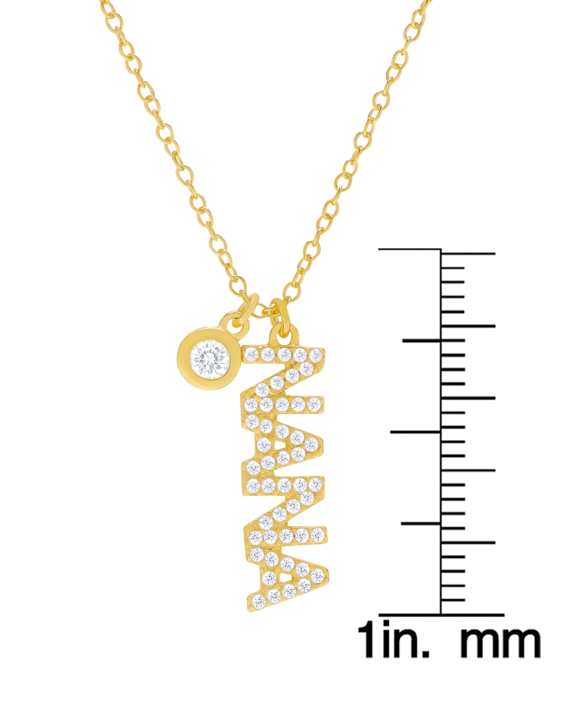 Lab-Grown White Sapphire Nana & Bezel Pendant Necklace (5/8 ct. t.w.) in 14kPlated Sterling Silver - Gold