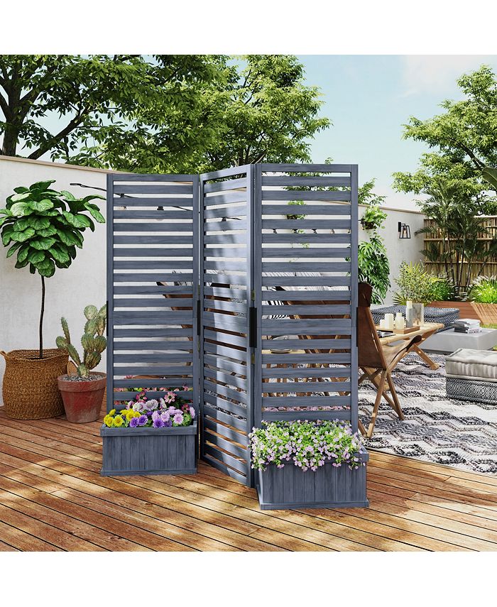Outsunny Freestanding Outdoor Privacy Screen, 4 SelfDraining Planters