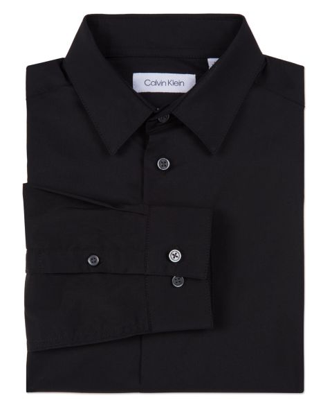 Рубашка Calvin Klein Husky Solid Stretch Poplin Shirt для мальчиков, цвет: Чёрный