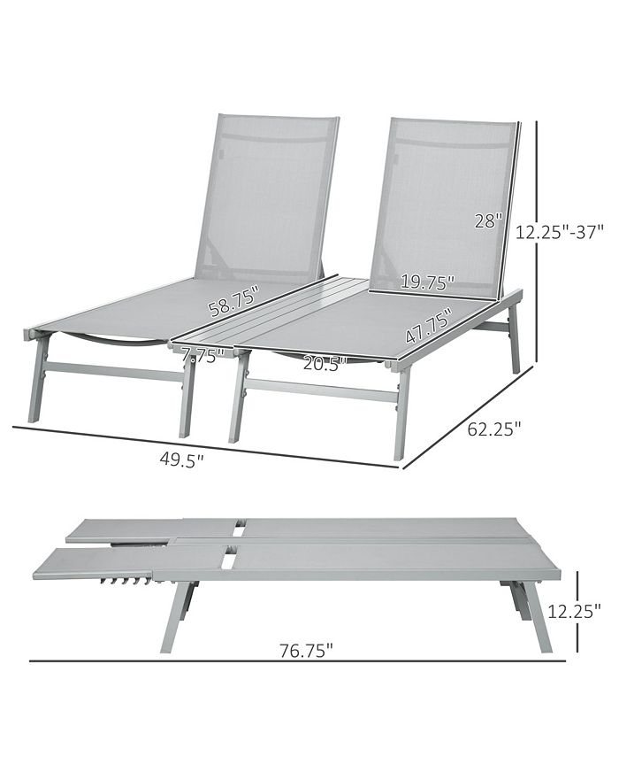 Outsunny Chaise Lounge Pool Chairs, Conjoined Set of 2 Outdoor Sun