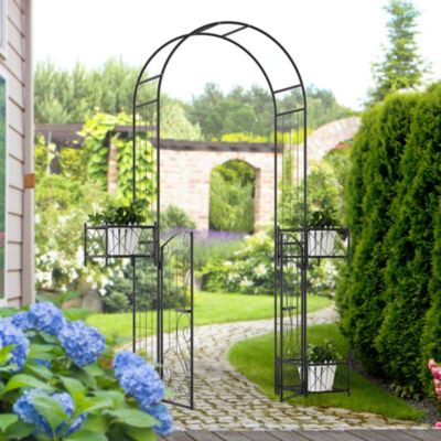 Garden Gate Arbor Wedding Arch with Heart Doors Planters,