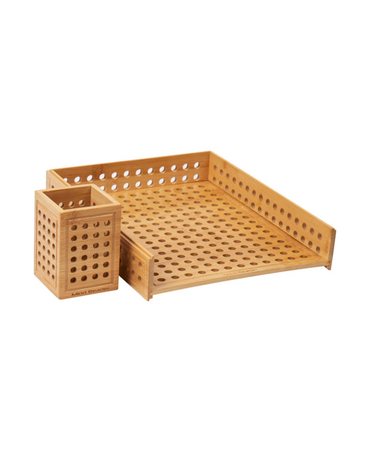 Lattice Collection, Paper Tray and Pen Cup Set, Office, Rayon from Bamboo - Brown