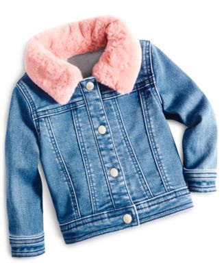 First Impressions Baby Girls Faux Fur Collar Denim Jacket Created for Macy s Macy s