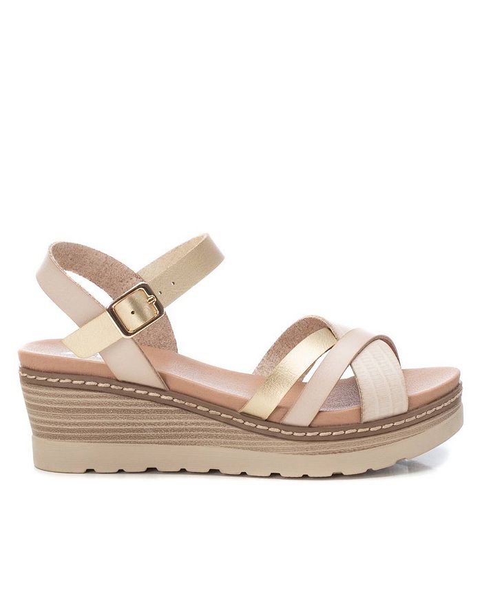 XTI Women's Wedge Sandals By Beige With Gold Accent - Macy's