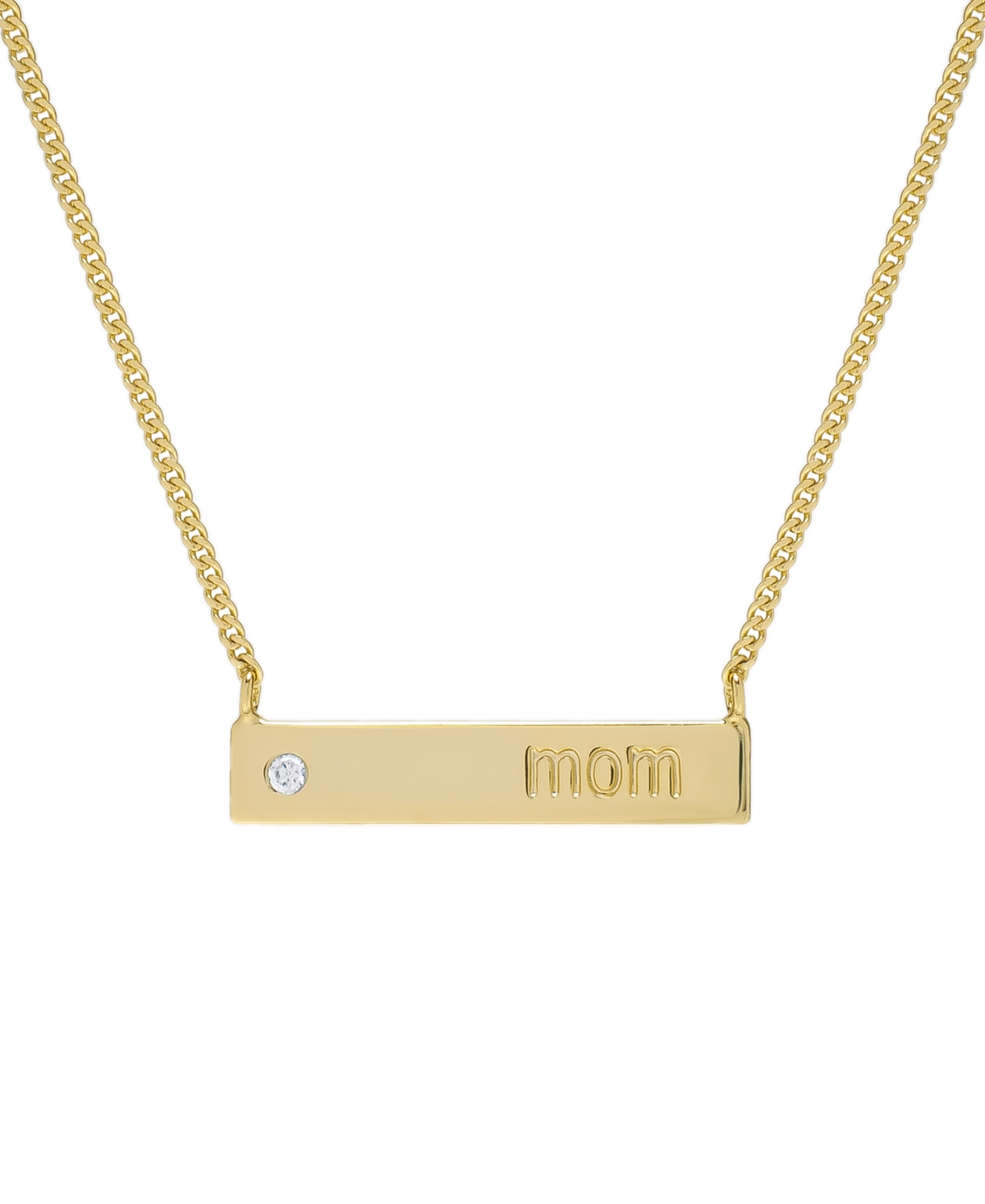Macy's Lab-grown White Sapphire Engraved Mom Bar 18" Pendant Necklace (1/5 Ct. T.w.) In 14k Gold-plated Ste