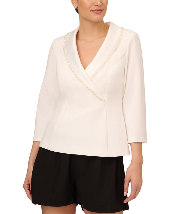 Adrianna Papell Women's Embellished Shawl-Collar Tuxedo Top - Macy's
