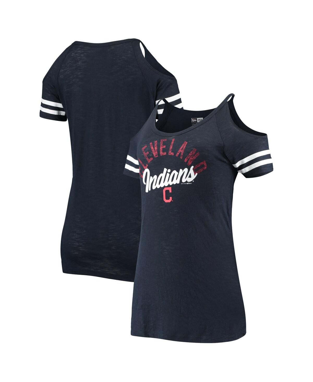 New Era Women's  Navy Cleveland Indians Slub Jersey Cold Shoulder T-shirt