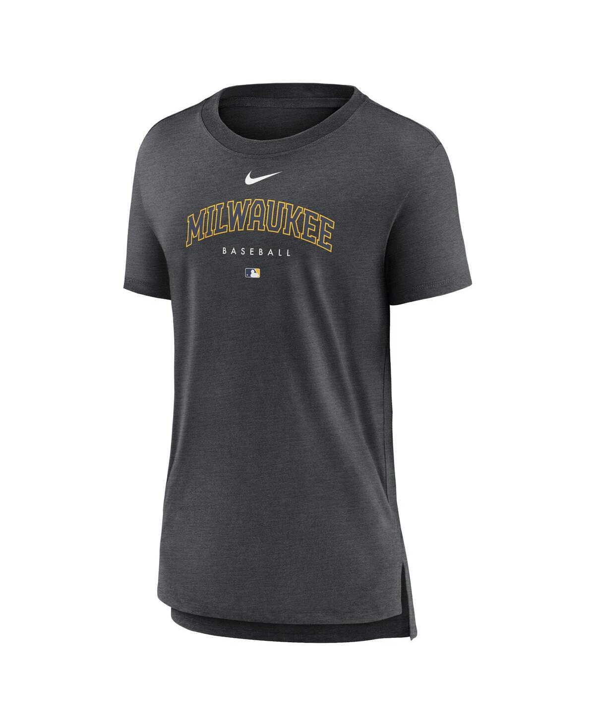 Nike Women's  Heather Charcoal Milwaukee Brewers Authentic Collection Early Work Tri-blend T-shirt In Heather Charcoal