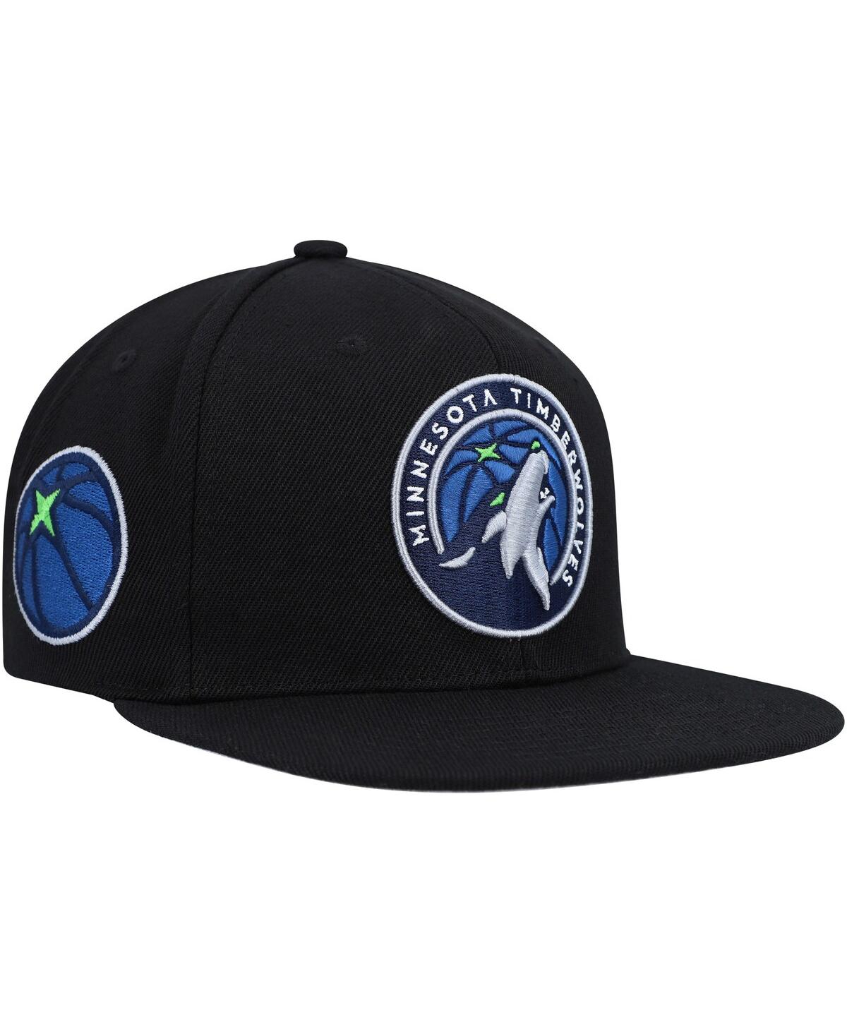 Mitchell & Ness Men's  Black Minnesota Timberwolves Side Core 2.0 Snapback Hat
