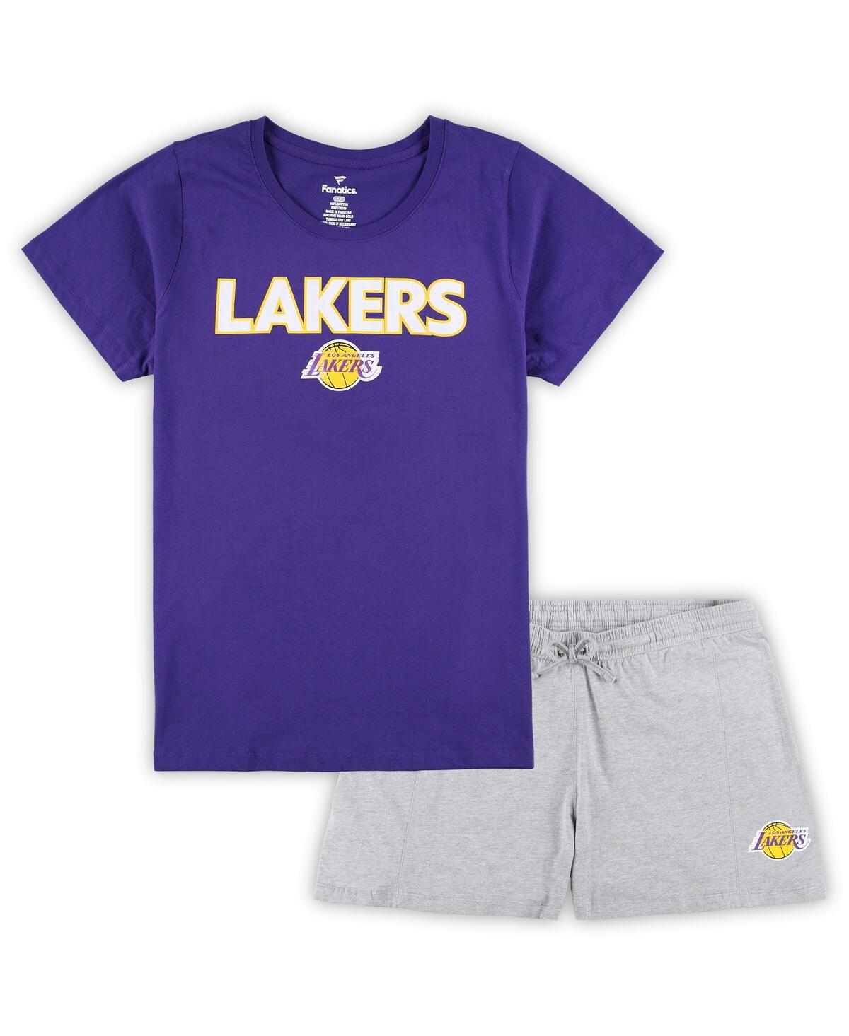 Women's Fanatics Purple, Heather Gray Los Angeles Lakers Plus Size T-shirt and Shorts Combo Set - Purple, Heather Gray