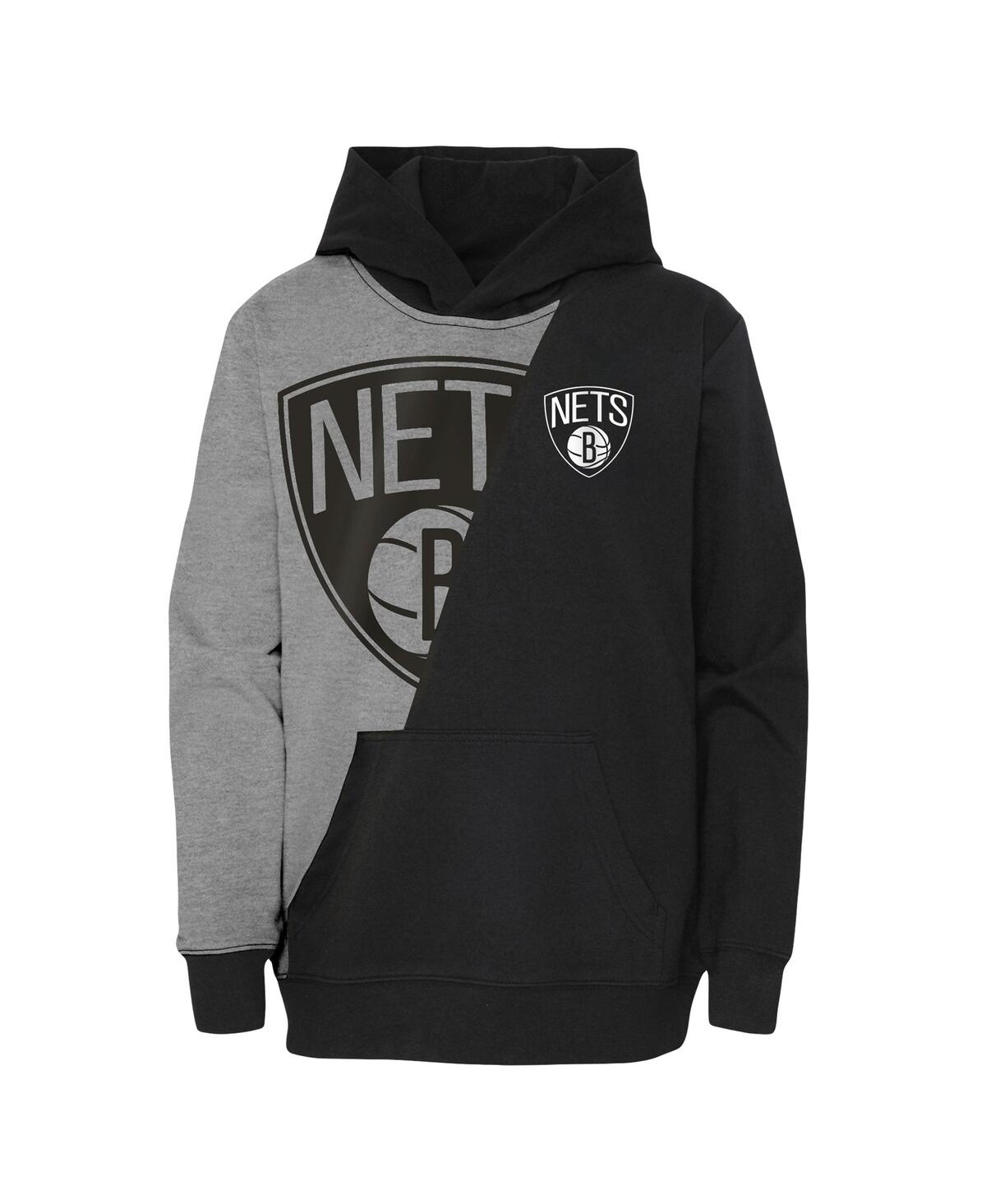 Shop Outerstuff Big Boys And Girls Heather Gray, Black Brooklyn Nets Unrivaled Split Pullover Hoodie In Heather Gray,black