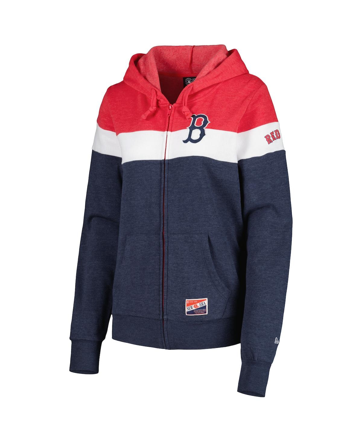 NEW ERA WOMEN'S NEW ERA HEATHER NAVY BOSTON RED SOX COLORBLOCK FULL-ZIP HOODIE JACKET 