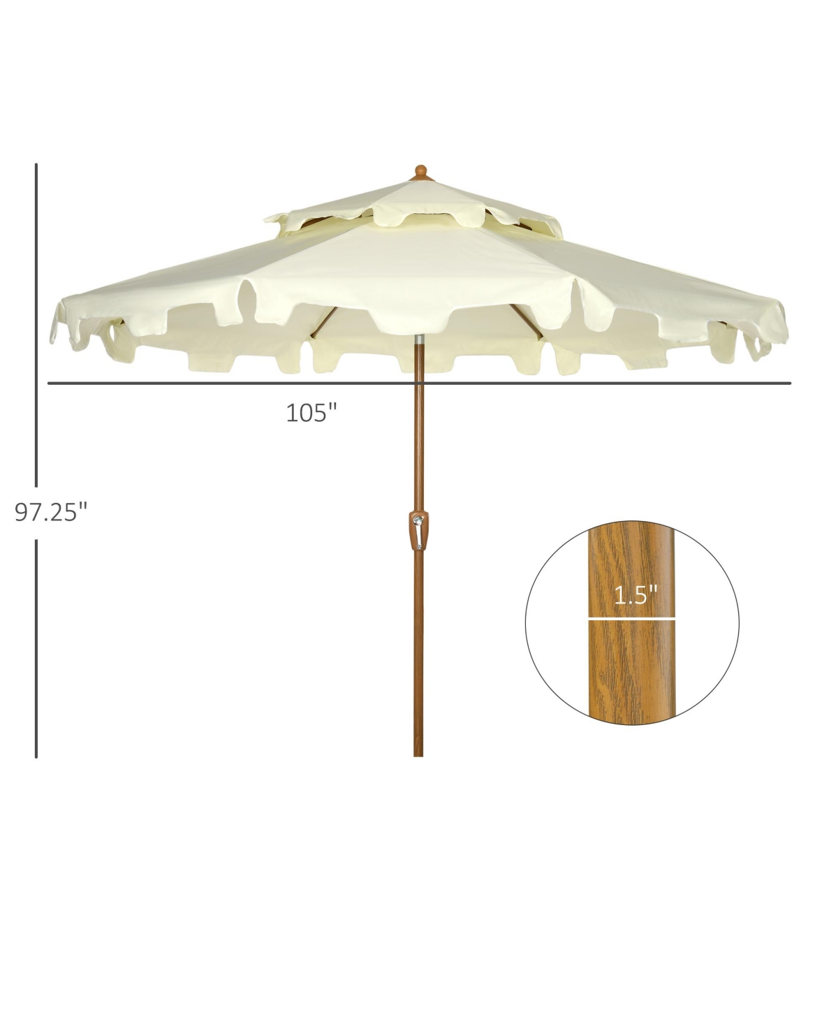 Outsunny Patio Umbrella with Push Button Tilt and Crank, Double Top Ruffled Outdoor Market Table Umbrella with 8 Ribs, for Garden, Deck, Pool, Crea