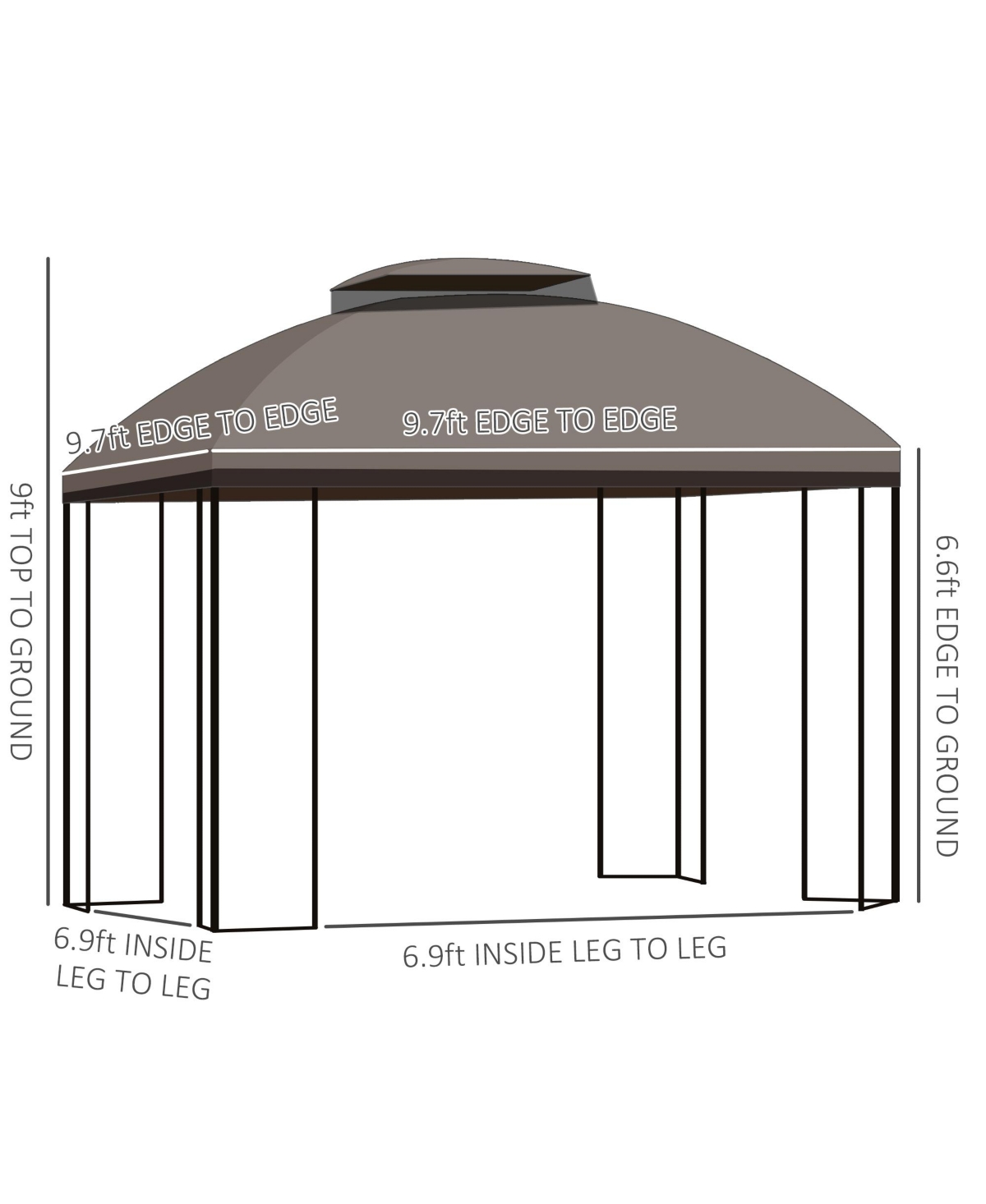 10' x 10' Patio Gazebo with Corner Shelves and Netting, - Brown