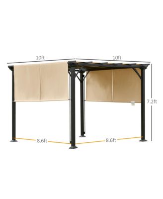 10' x 10' Outdoor Retractable Pergola Canopy with Sun Shade Unique Design Canopy Patio Metal Shelter for Garden Porch Beach