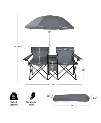 Folding Picnic Double Chair W/Umbrella Table Cooler Beach