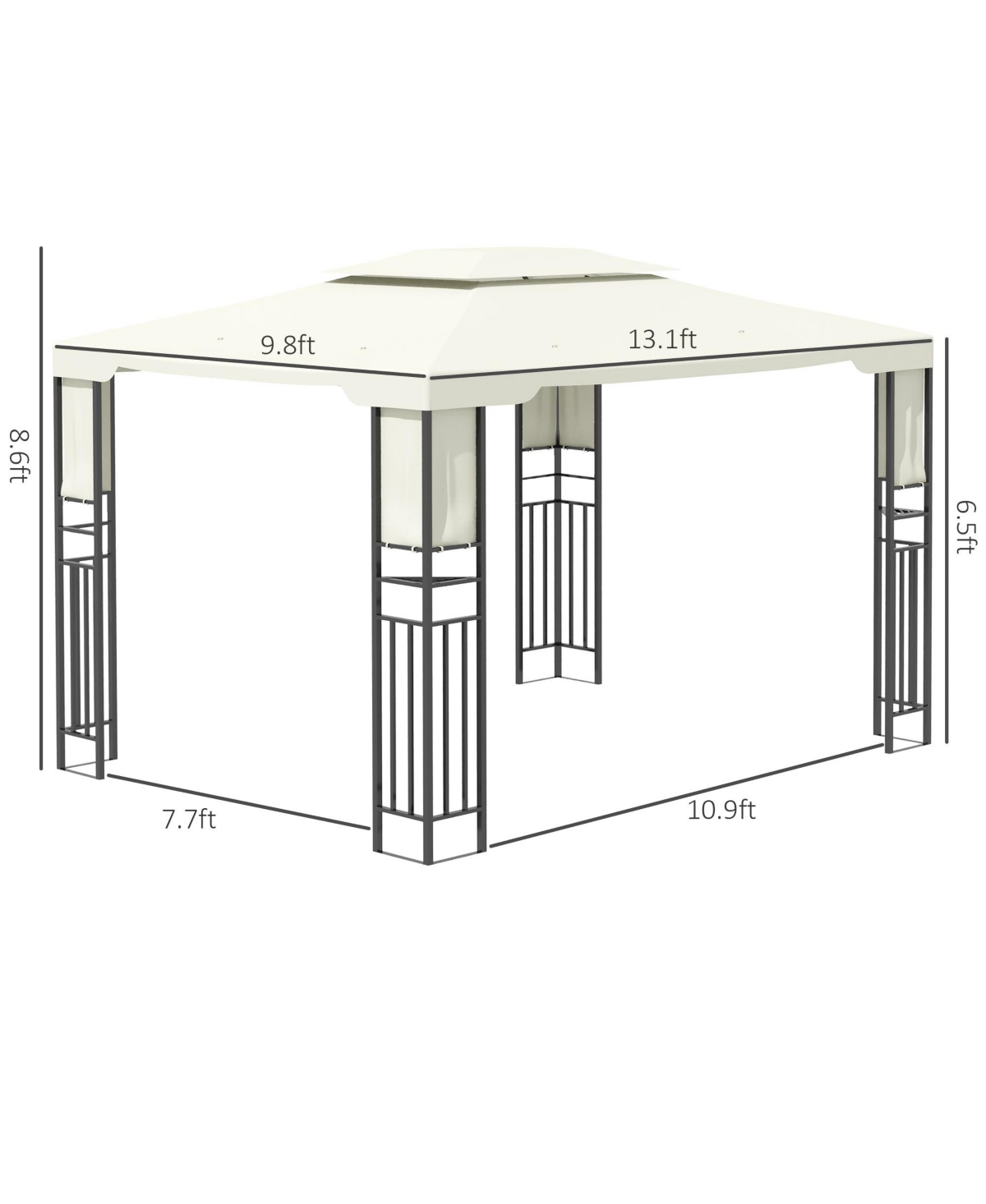 Outsunny 13' x 10' Patio Gazebo Outdoor Canopy Shelter with Double Vented Roof, Storage Shelves, Steel Frame for Lawn, Backyard and Deck, Cream