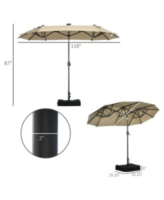 10' Double-Sided Patio Umbrella with Solar Lights and Sandbag Base, Outdoor Table Umbrella with Push Button Tilt, Crank, 2 Vent for Garden, Deck, Pool, Coffee